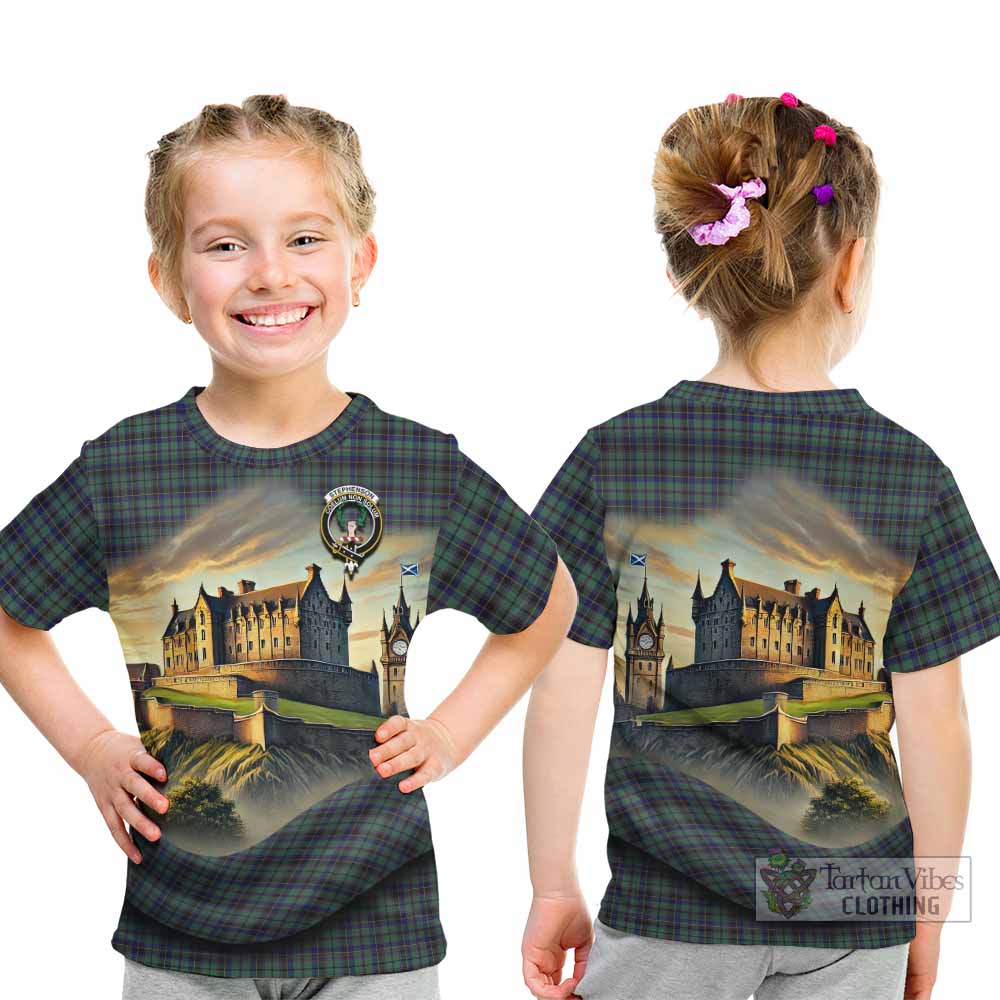 Stephenson (Stevenson) Tartan Family Crest Kid T-Shirt with Scottish Ancient Castle Style - Tartan Vibes Clothing