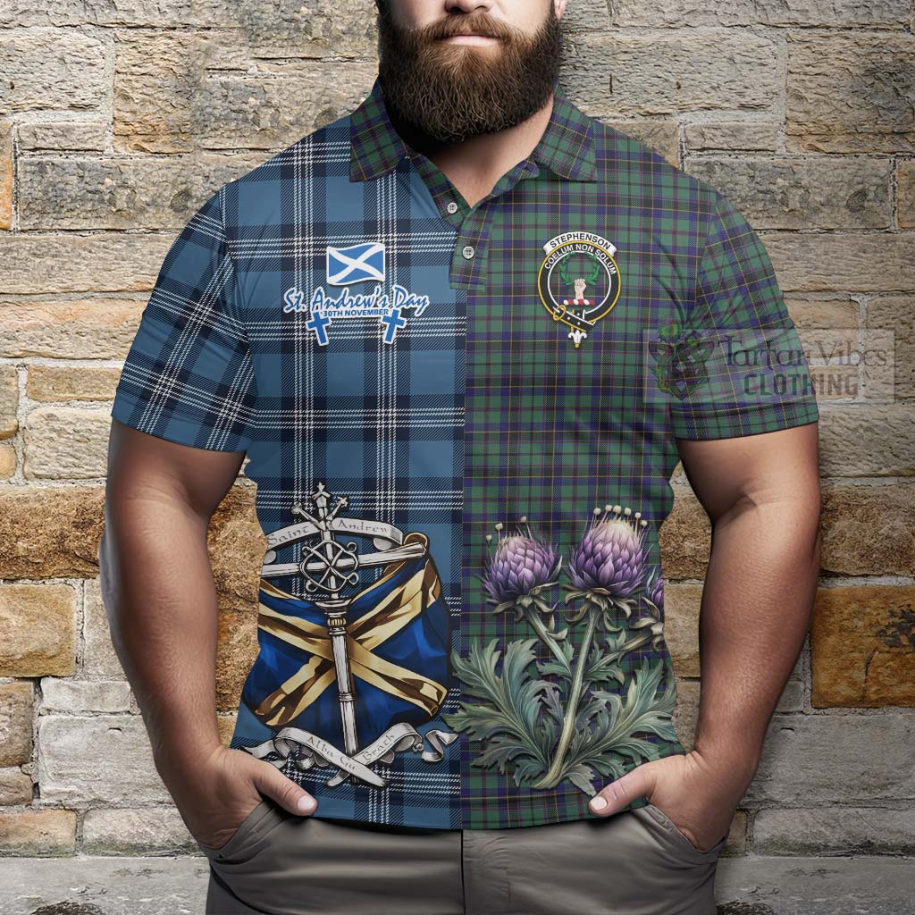 Stephenson (Stevenson) Tartan Polo Shirt Happy St. Andrew's Day Half Tartan Style - Tartan Vibes Clothing