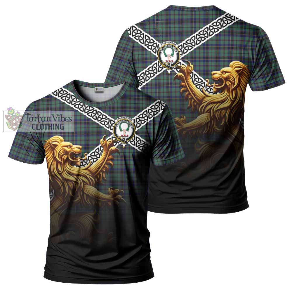 Stephenson (Stevenson) Crest Tartan T-Shirt with Golden Lion Emblem Celtic Style - Tartan Vibes Clothing
