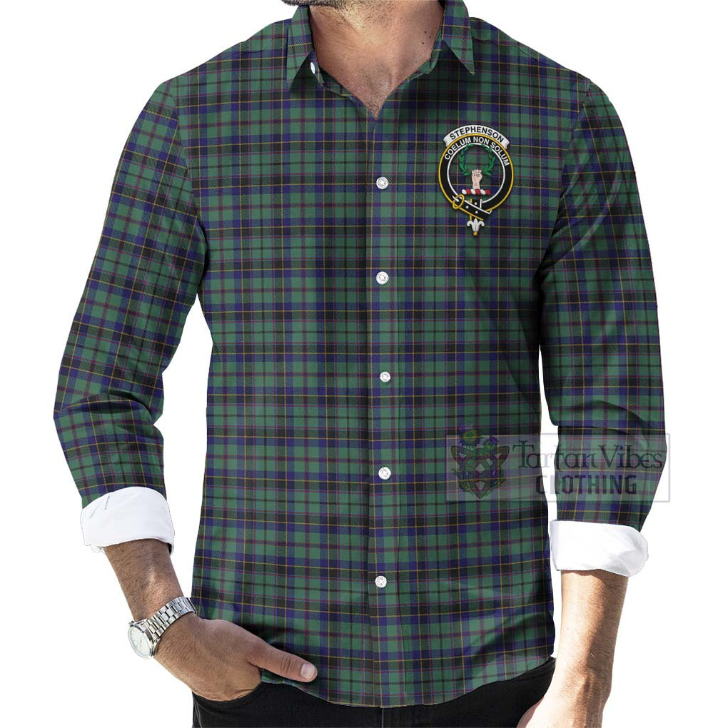 Stephenson (Stevenson) Tartan Long Sleeve Button Shirt with Family Crest Celtic Skull Style - Tartan Vibes Clothing