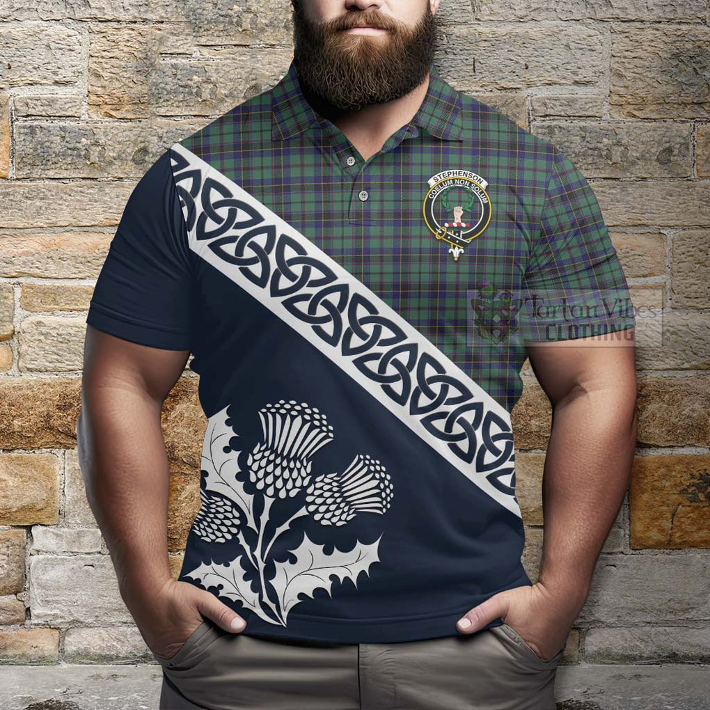 Stephenson (Stevenson) Tartan Polo Shirt Featuring Thistle and Scotland Map - Tartanvibesclothing Store