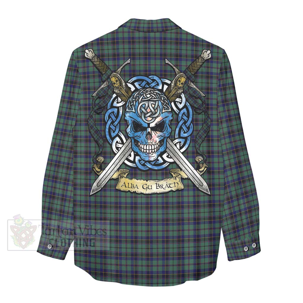 Stephenson (Stevenson) Tartan Women's Casual Shirt with Family Crest Celtic Skull Style - Tartan Vibes Clothing