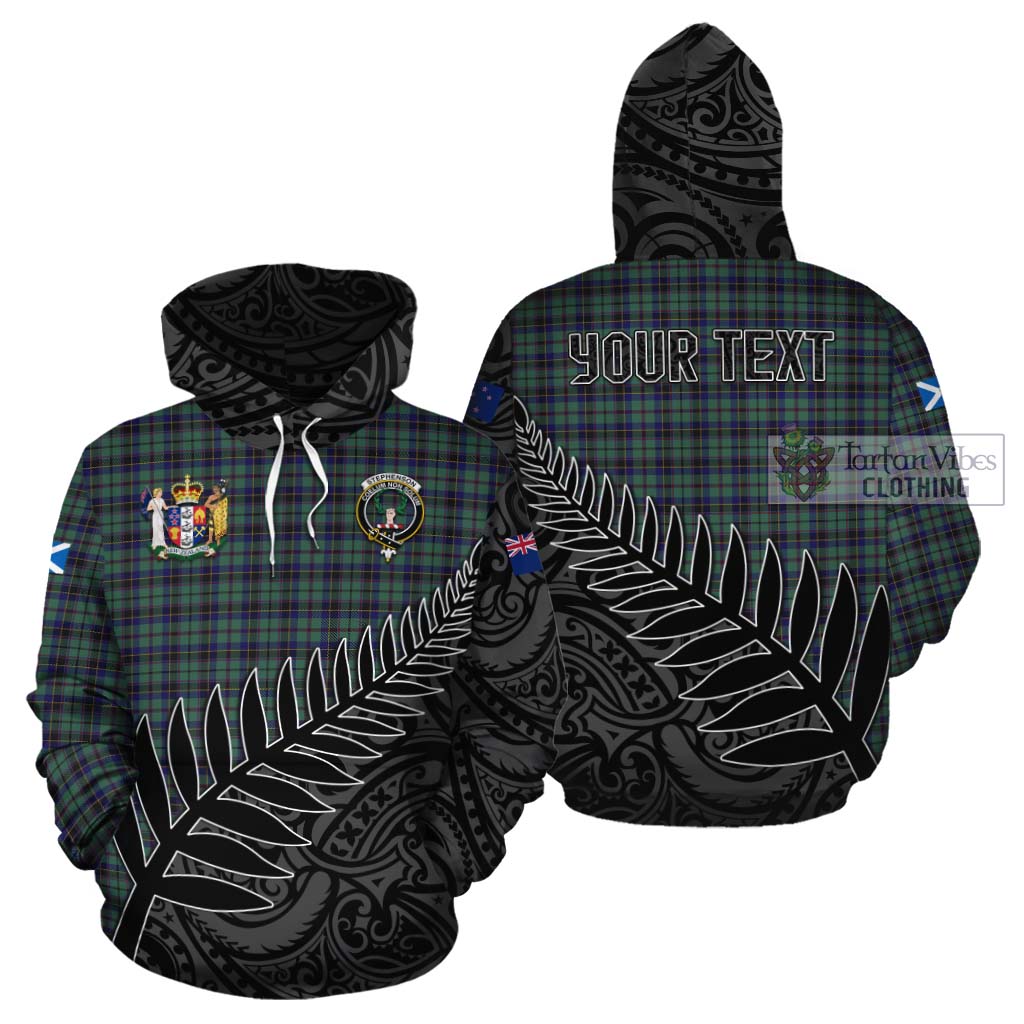 Tartan Vibes Clothing Stephenson (Stevenson) Crest Tartan Cotton Hoodie with New Zealand Silver Fern Half Style