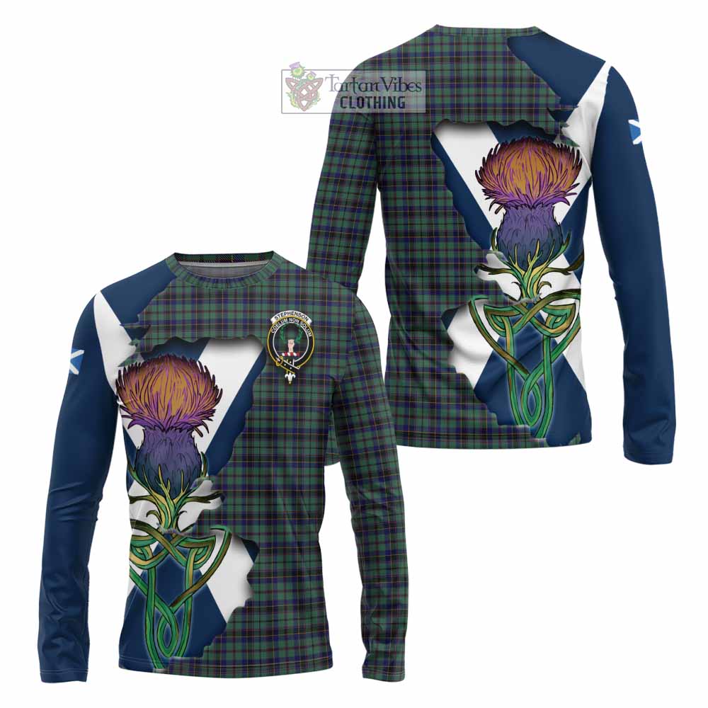 Tartan Vibes Clothing Stephenson (Stevenson) Tartan Family Crest Long Sleeve T-Shirt Scottish Thistle Celtic Inspired