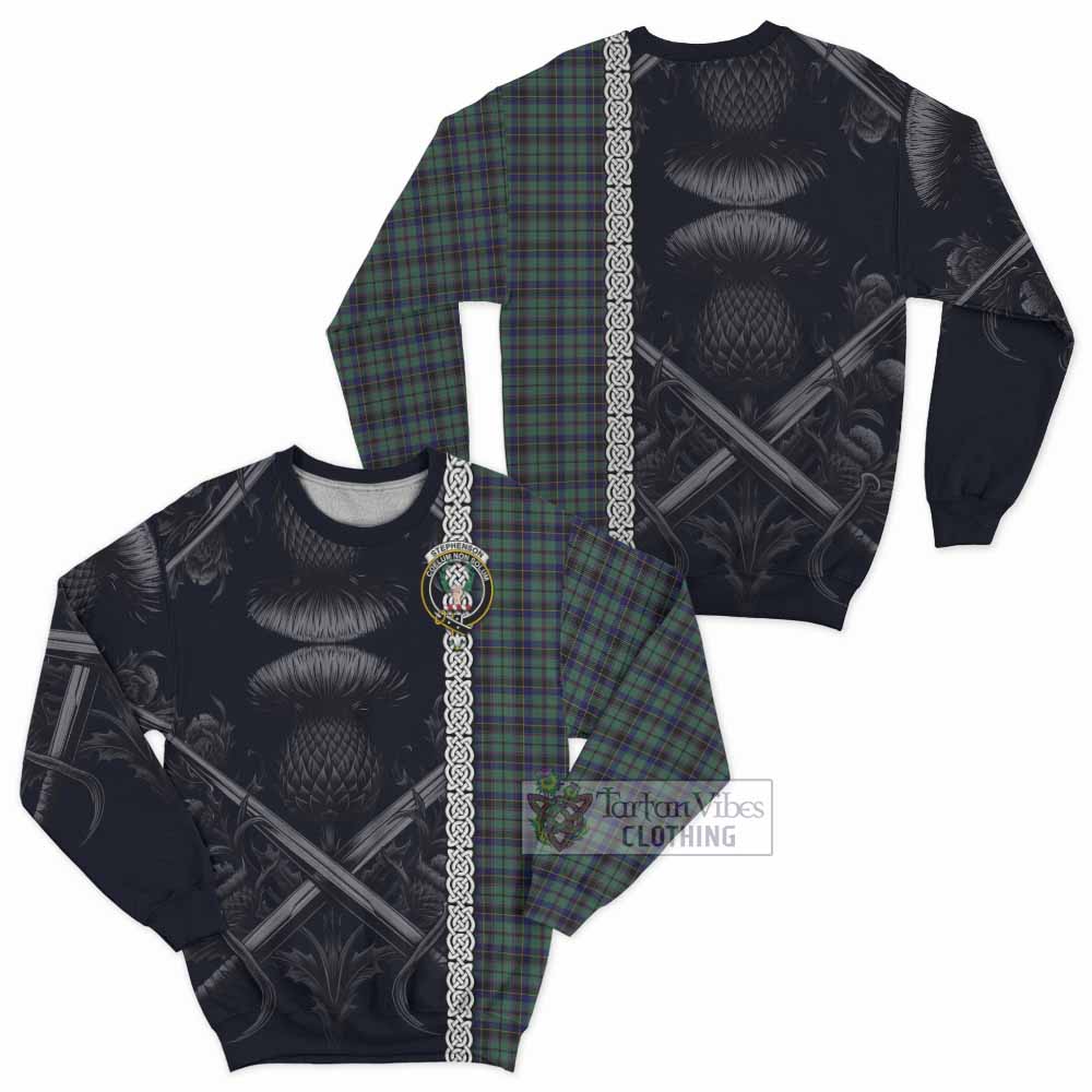 Stephenson (Stevenson) Tartan Sweatshirt with Family Crest Cross Sword Thistle Celtic Vibes - Tartan Vibes Clothing