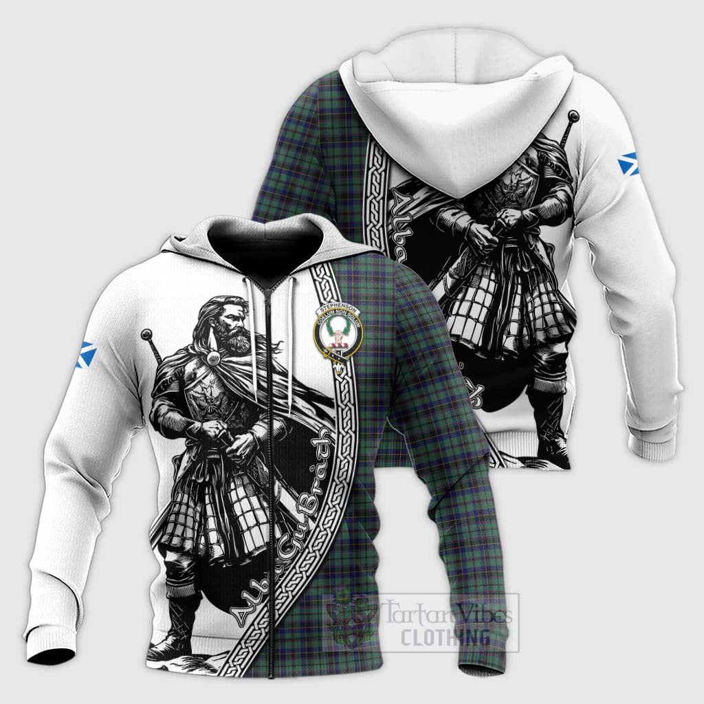 Stephenson (Stevenson) Tartan Clan Crest Knitted Hoodie with Highlander Warrior Celtic Style Unisex Knitted Zip Hoodie - Tartan Vibes Clothing