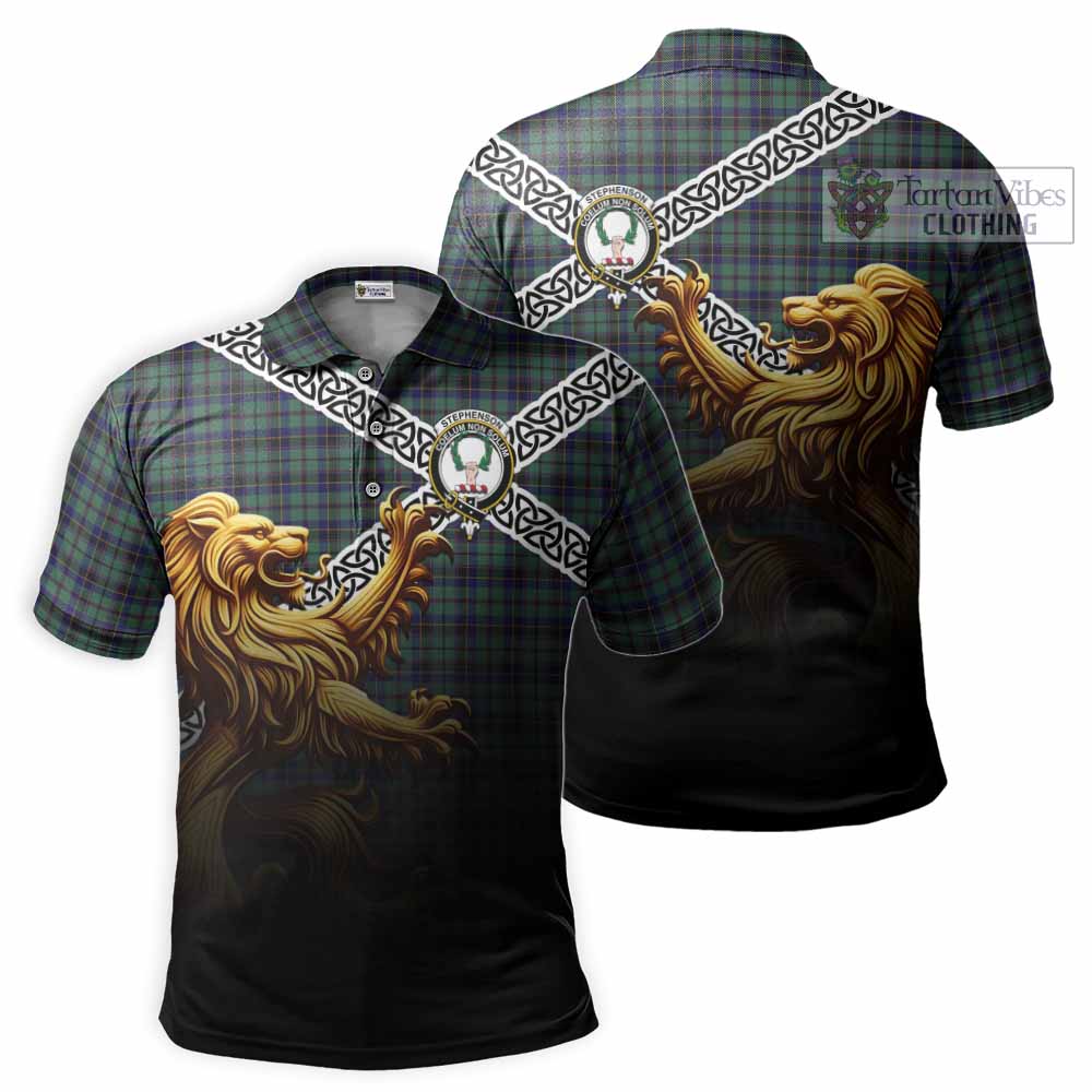Stephenson (Stevenson) Crest Tartan Polo Shirt with Golden Lion Emblem Celtic Style - Tartan Vibes Clothing