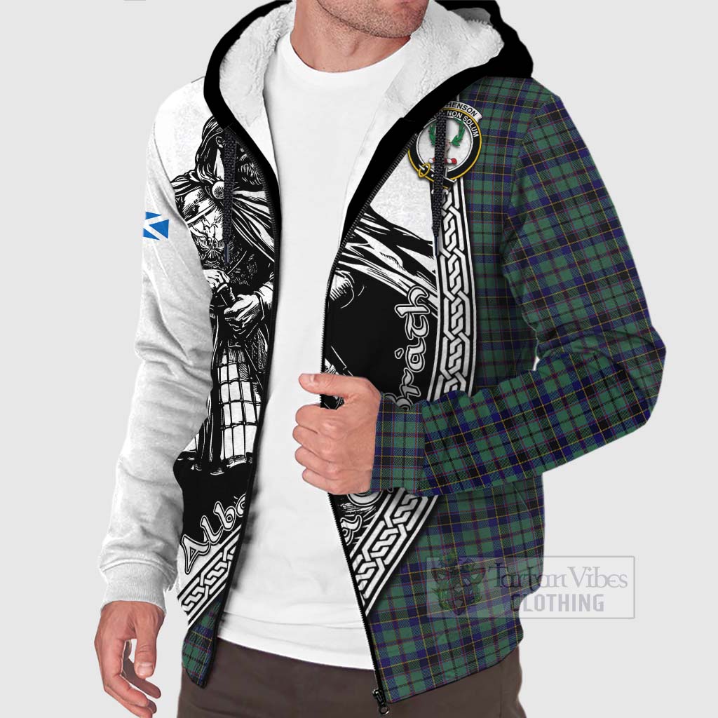 Stephenson (Stevenson) Tartan Clan Crest Sherpa Hoodie with Highlander Warrior Celtic Style Unisex - Tartan Vibes Clothing