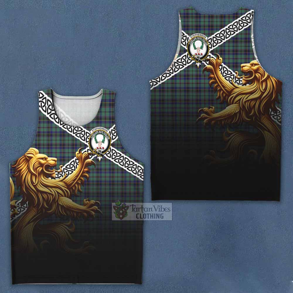 Stephenson (Stevenson) Crest Tartan Men's Tank Top with Golden Lion Emblem Celtic Style - Tartan Vibes Clothing