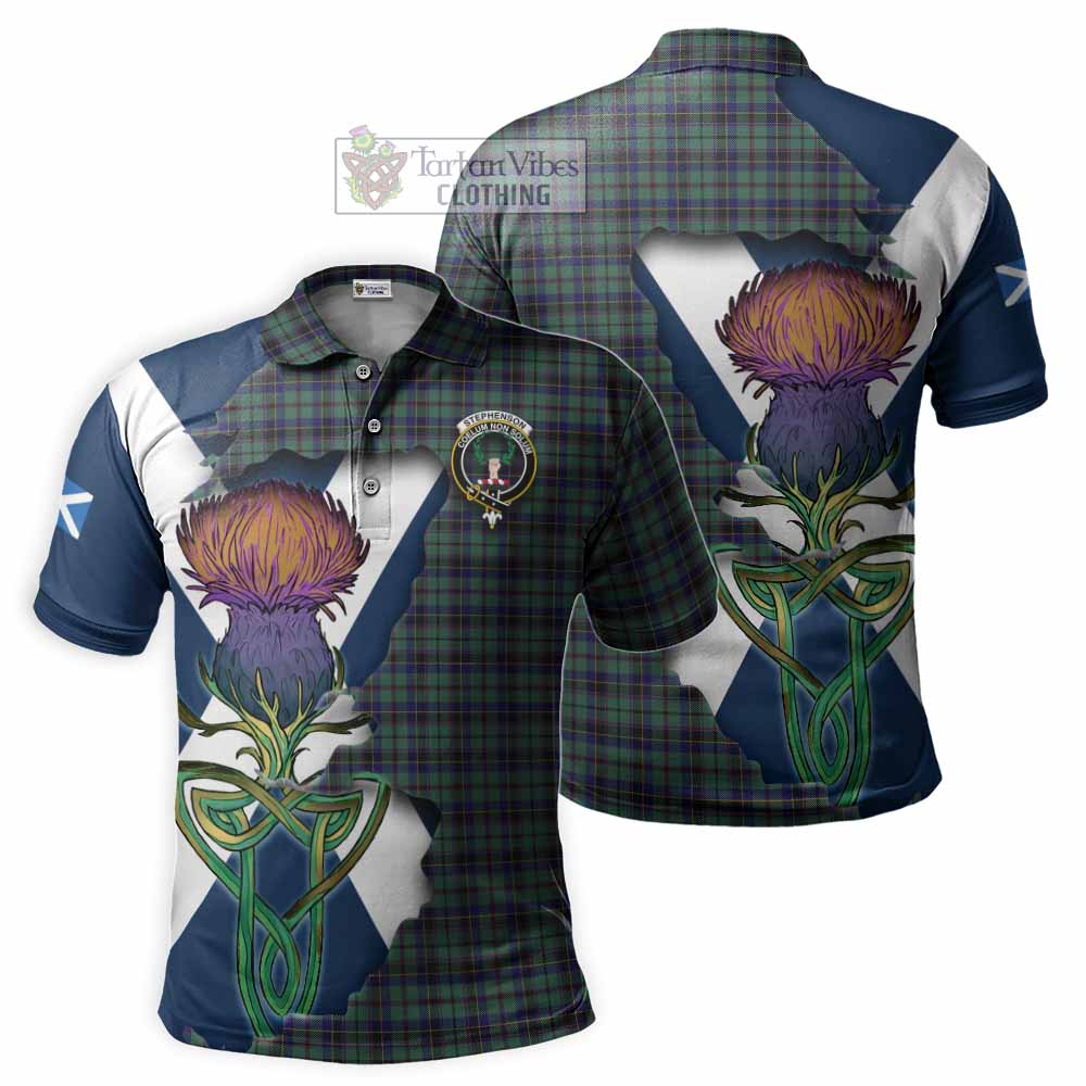 Tartan Vibes Clothing Stephenson (Stevenson) Tartan Family Crest Polo Shirt Scottish Thistle Celtic Inspired
