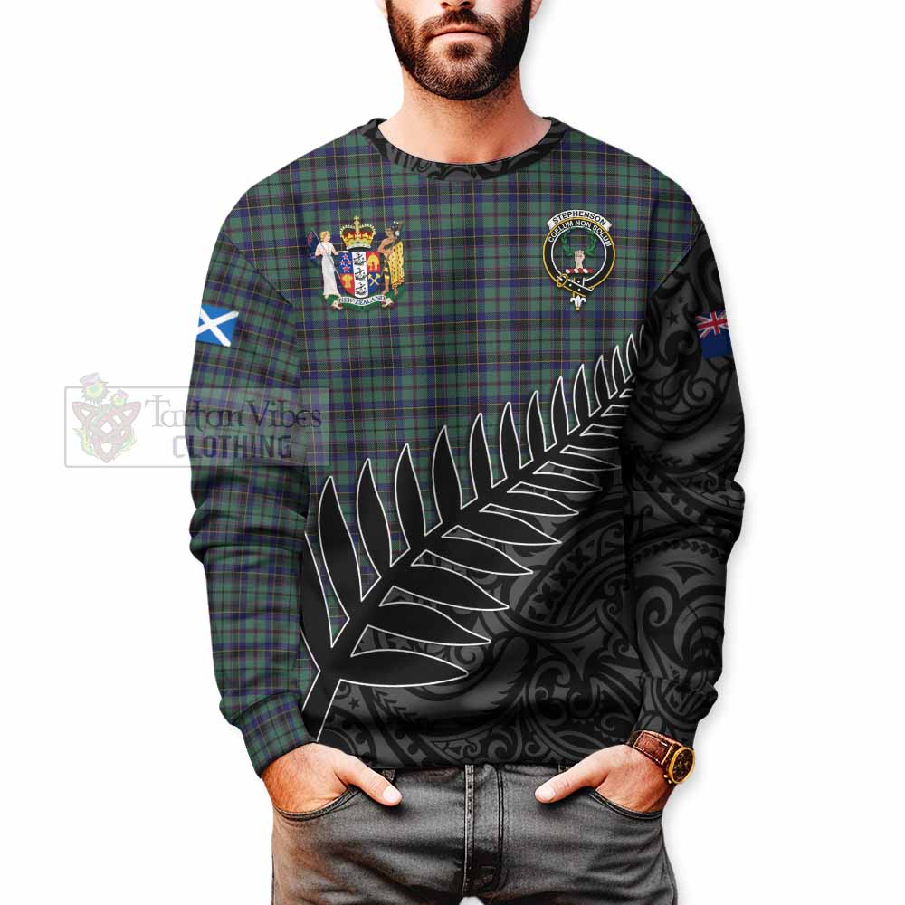 Stephenson (Stevenson) Crest Tartan Sweatshirt with New Zealand Silver Fern Half Style - Tartan Vibes Clothing