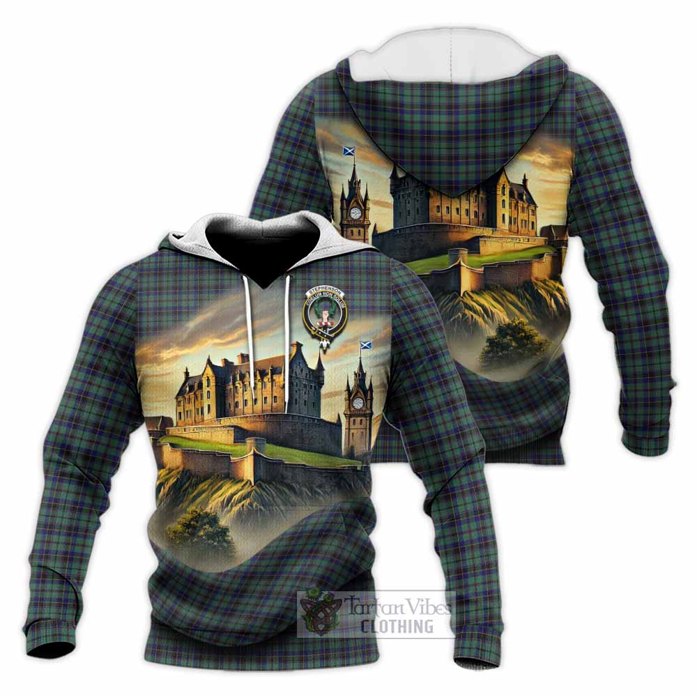 Stephenson (Stevenson) Tartan Family Crest Knitted Hoodie with Scottish Ancient Castle Style - Tartan Vibes Clothing