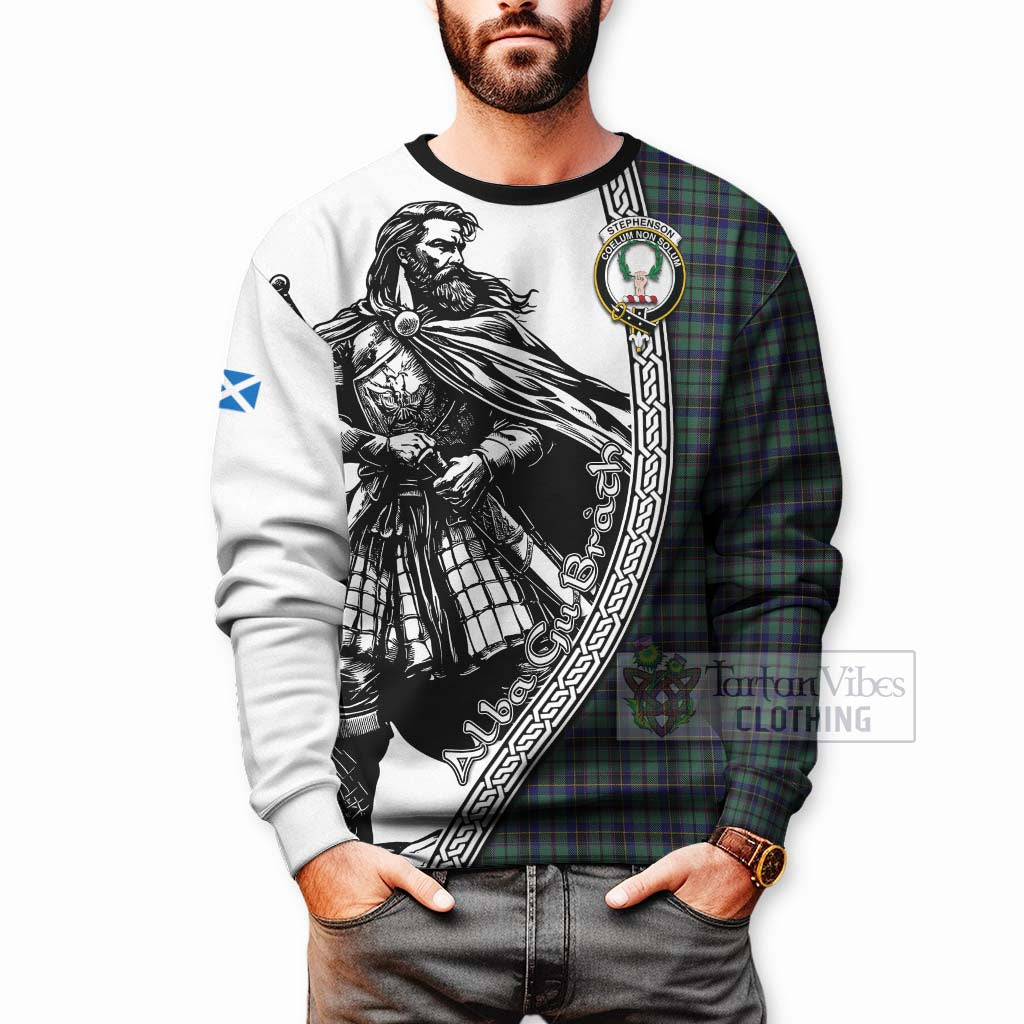 Stephenson (Stevenson) Tartan Clan Crest Sweatshirt with Highlander Warrior Celtic Style - Tartan Vibes Clothing