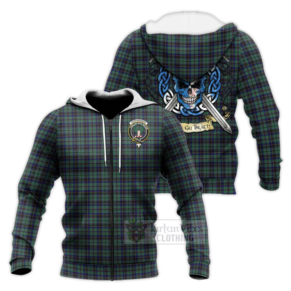 Stephenson (Stevenson) Tartan Knitted Hoodie with Family Crest Celtic Skull Style Unisex Knitted Zip Hoodie - Tartan Vibes Clothing
