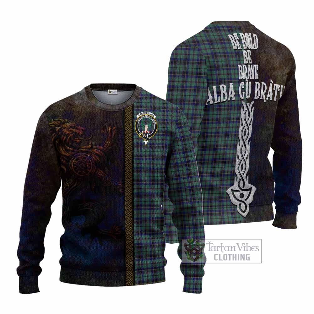 Stephenson (Stevenson) Tartan Family Crest Knitted Sweater Alba Gu Brath Be Brave Lion Ancient Style - Tartan Vibes Clothing
