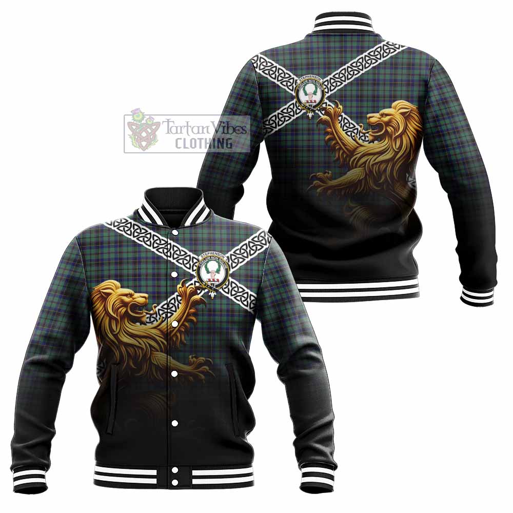 Stephenson (Stevenson) Crest Tartan Baseball Jacket with Golden Lion Emblem Celtic Style - Tartan Vibes Clothing