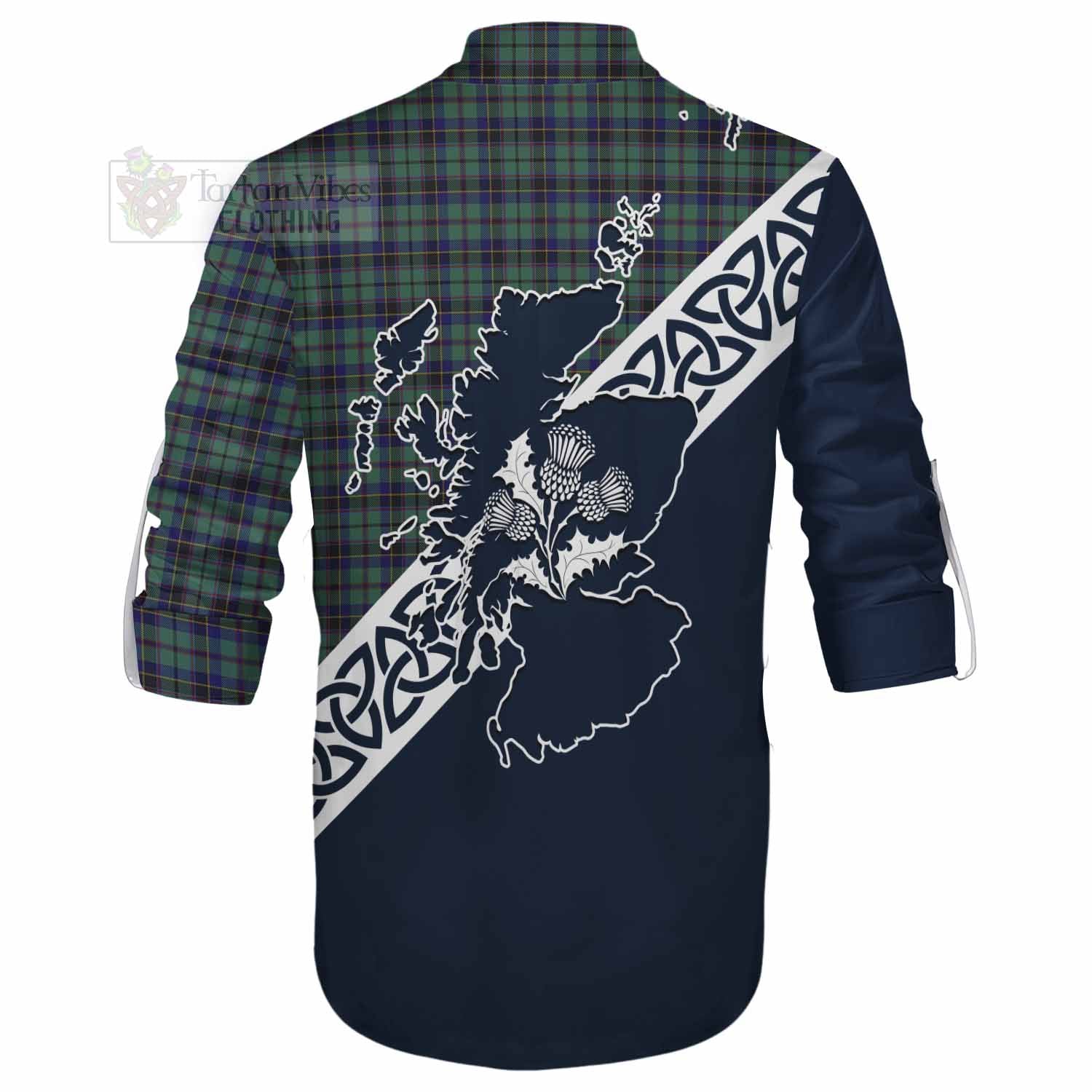 Stephenson (Stevenson) Tartan Ghillie Kilt Shirt Featuring Thistle and Scotland Map - Tartan Vibes Clothing