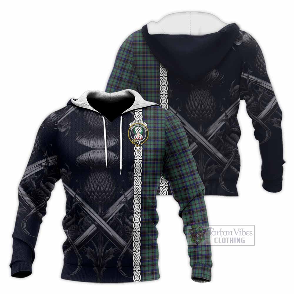 Stephenson (Stevenson) Tartan Knitted Hoodie with Family Crest Cross Sword Thistle Celtic Vibes - Tartan Vibes Clothing