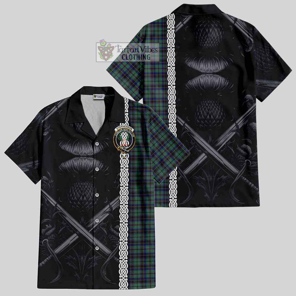Stephenson (Stevenson) Tartan Hawaiian Shirt with Family Crest Cross Sword Thistle Celtic Vibes - Tartan Vibes Clothing