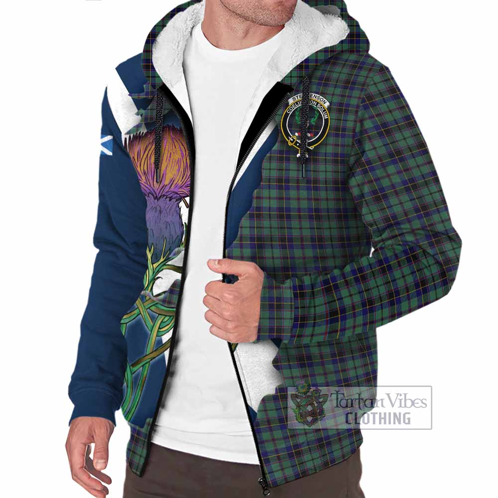 Tartan Vibes Clothing Stephenson (Stevenson) Tartan Family Crest Sherpa Hoodie Scottish Thistle Celtic Inspired