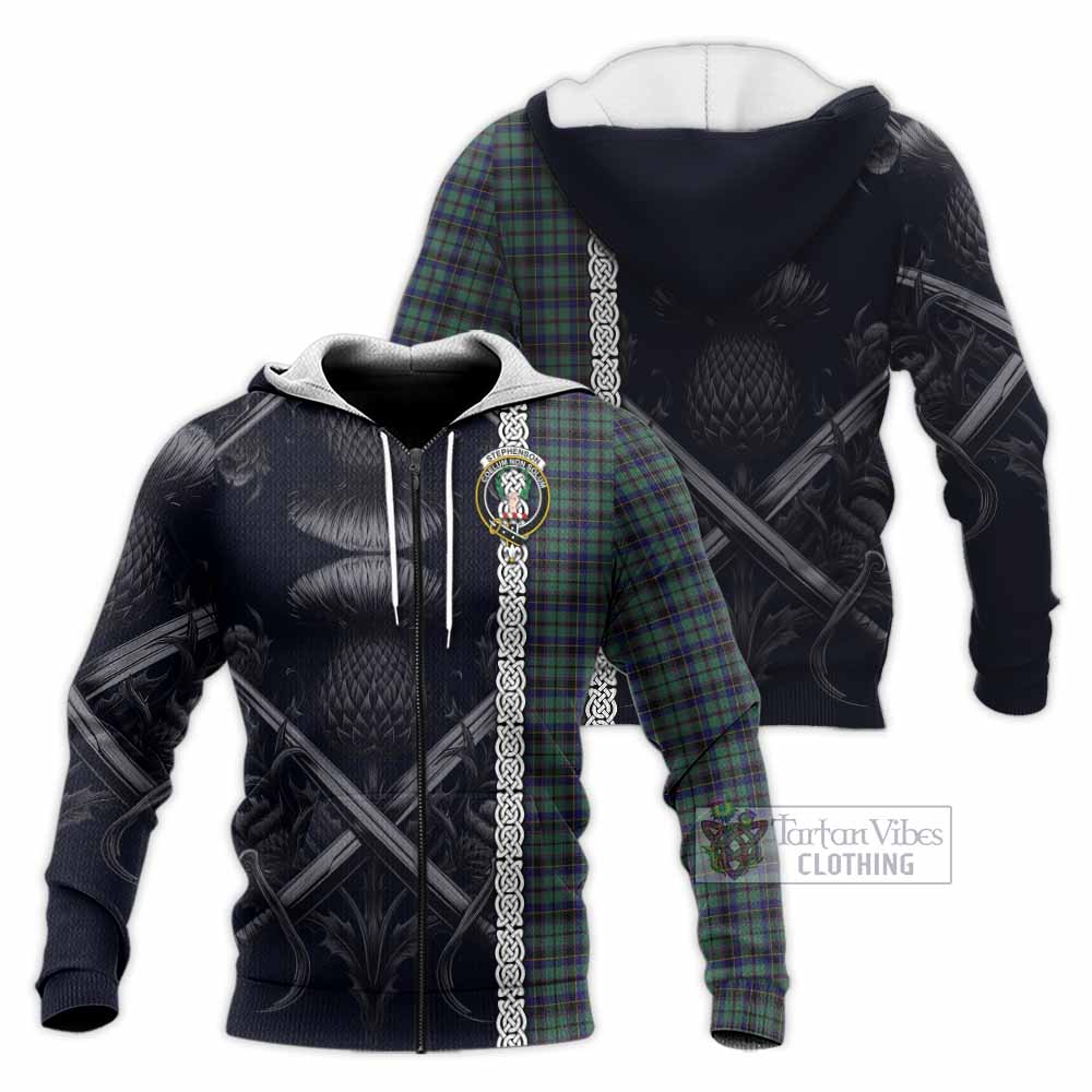 Stephenson (Stevenson) Tartan Knitted Hoodie with Family Crest Cross Sword Thistle Celtic Vibes Unisex Knitted Zip Hoodie - Tartan Vibes Clothing