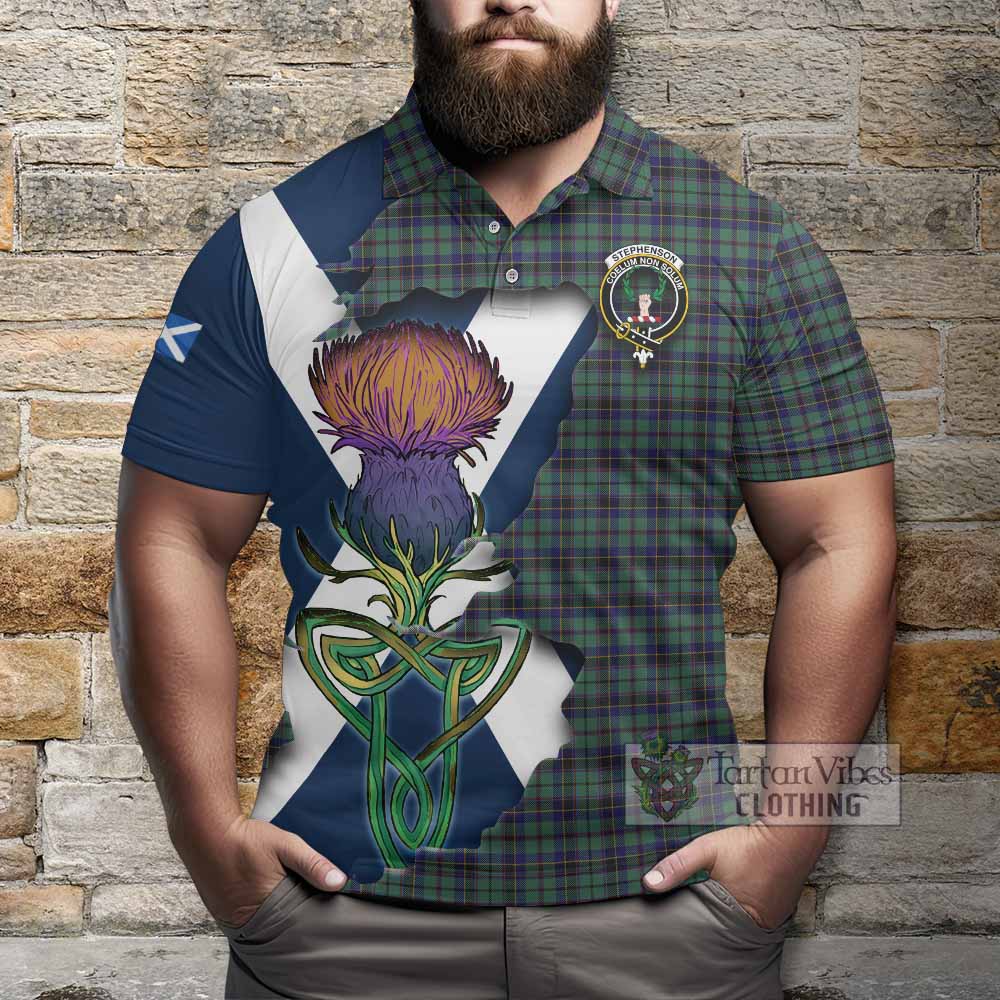 Tartan Vibes Clothing Stephenson (Stevenson) Tartan Family Crest Polo Shirt Scottish Thistle Celtic Inspired