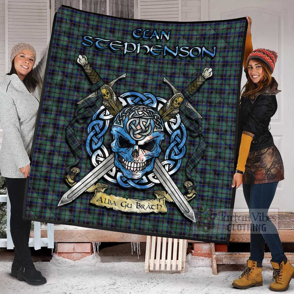 Stephenson (Stevenson) Tartan Quilt with Celtic Skull Alba Gu Brath Style - Tartan Vibes Clothing