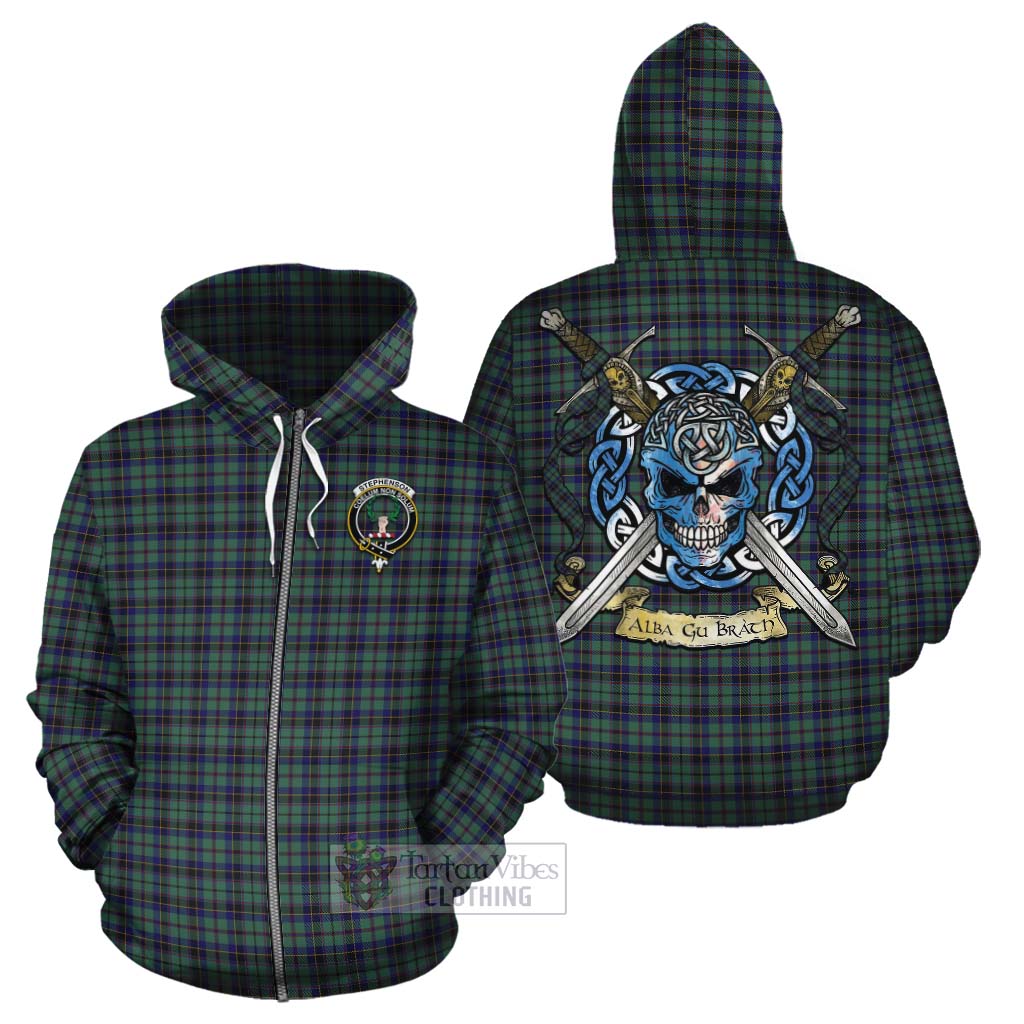 Stephenson (Stevenson) Tartan Cotton Hoodie with Family Crest Celtic Skull Style - Tartan Vibes Clothing