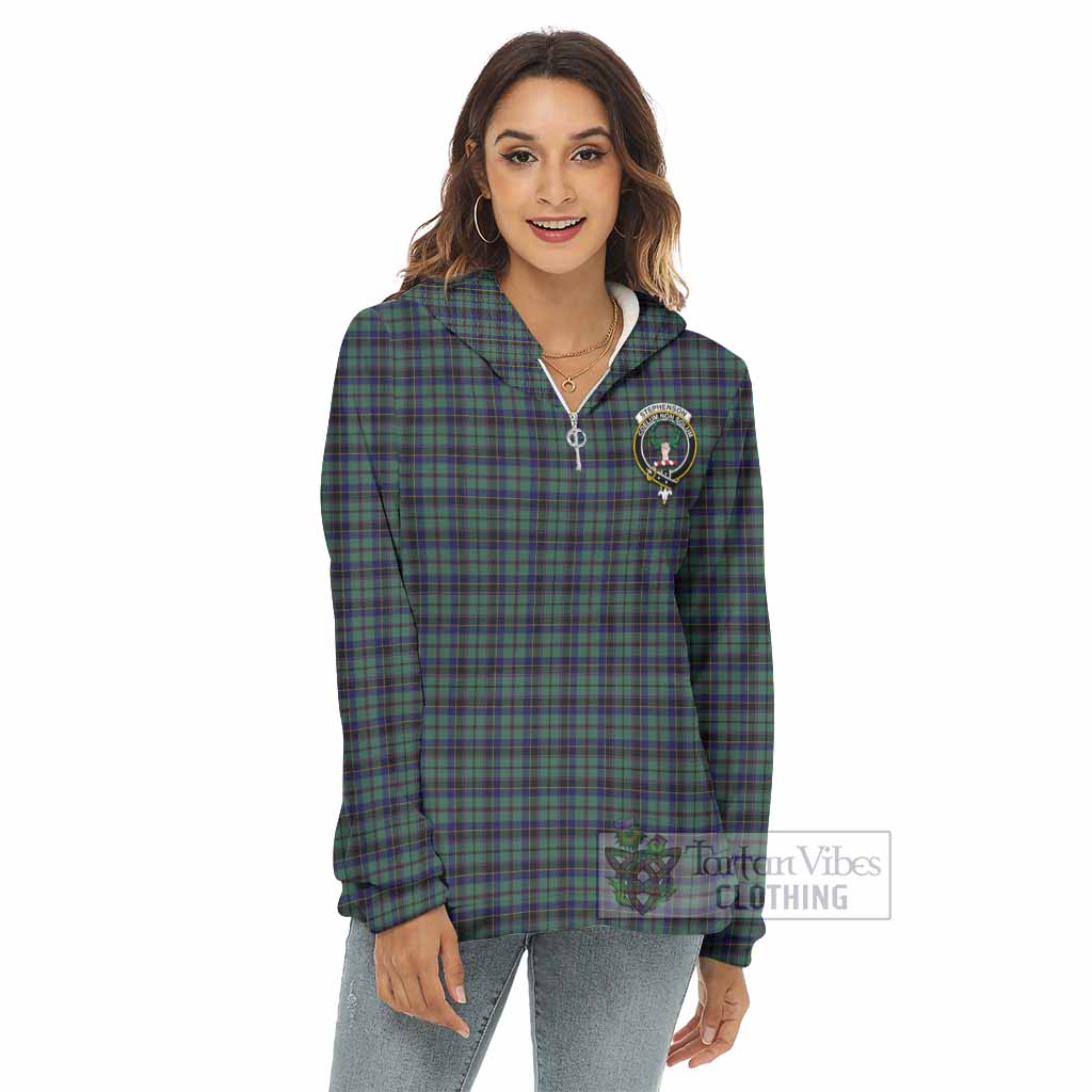 Tartan Vibes Clothing Stephenson (Stevenson) Tartan Crest Women's Borg  Half Zip Fleece Hoodie