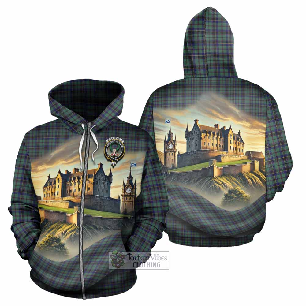 Stephenson (Stevenson) Tartan Family Crest Hoodie with Scottish Ancient Castle Style Zip Hoodie - Tartan Vibes Clothing