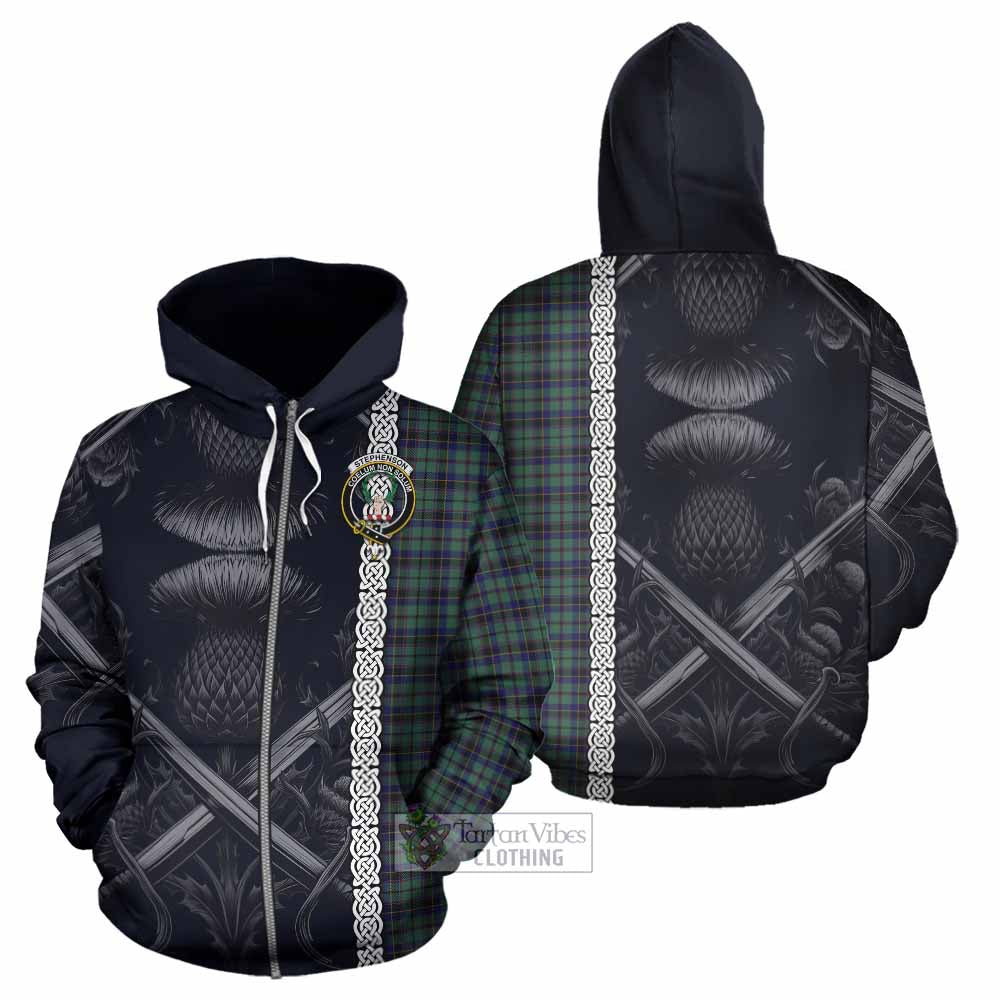 Stephenson (Stevenson) Tartan Hoodie with Family Crest Cross Sword Thistle Celtic Vibes Zip Hoodie - Tartan Vibes Clothing