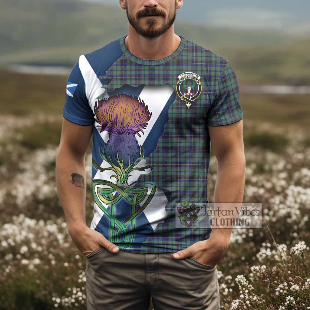 Tartan Vibes Clothing Stephenson (Stevenson) Tartan Family Crest T-Shirt Scottish Thistle Celtic Inspired
