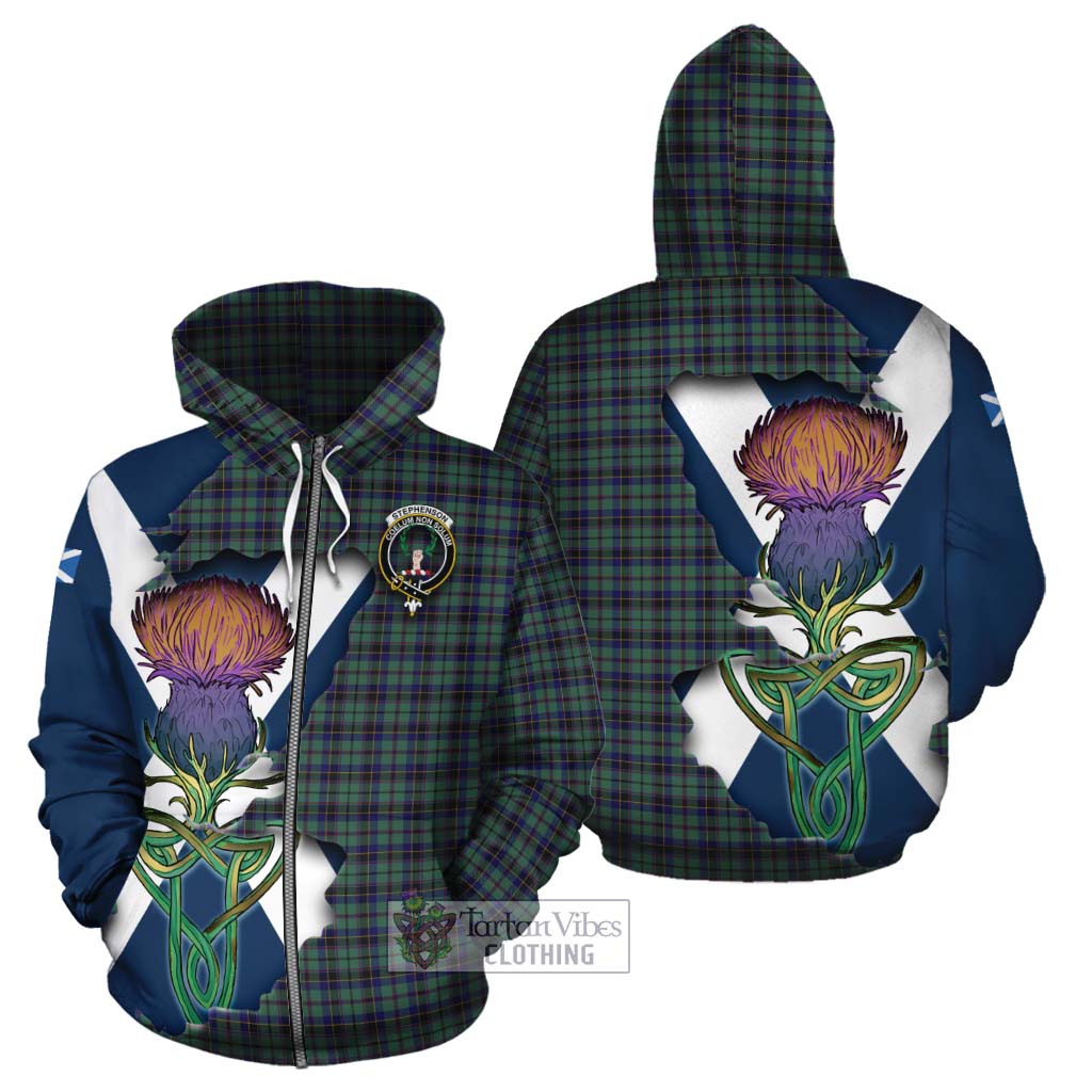 Tartan Vibes Clothing Stephenson (Stevenson) Tartan Family Crest Cotton Hoodie Scottish Thistle Celtic Inspired