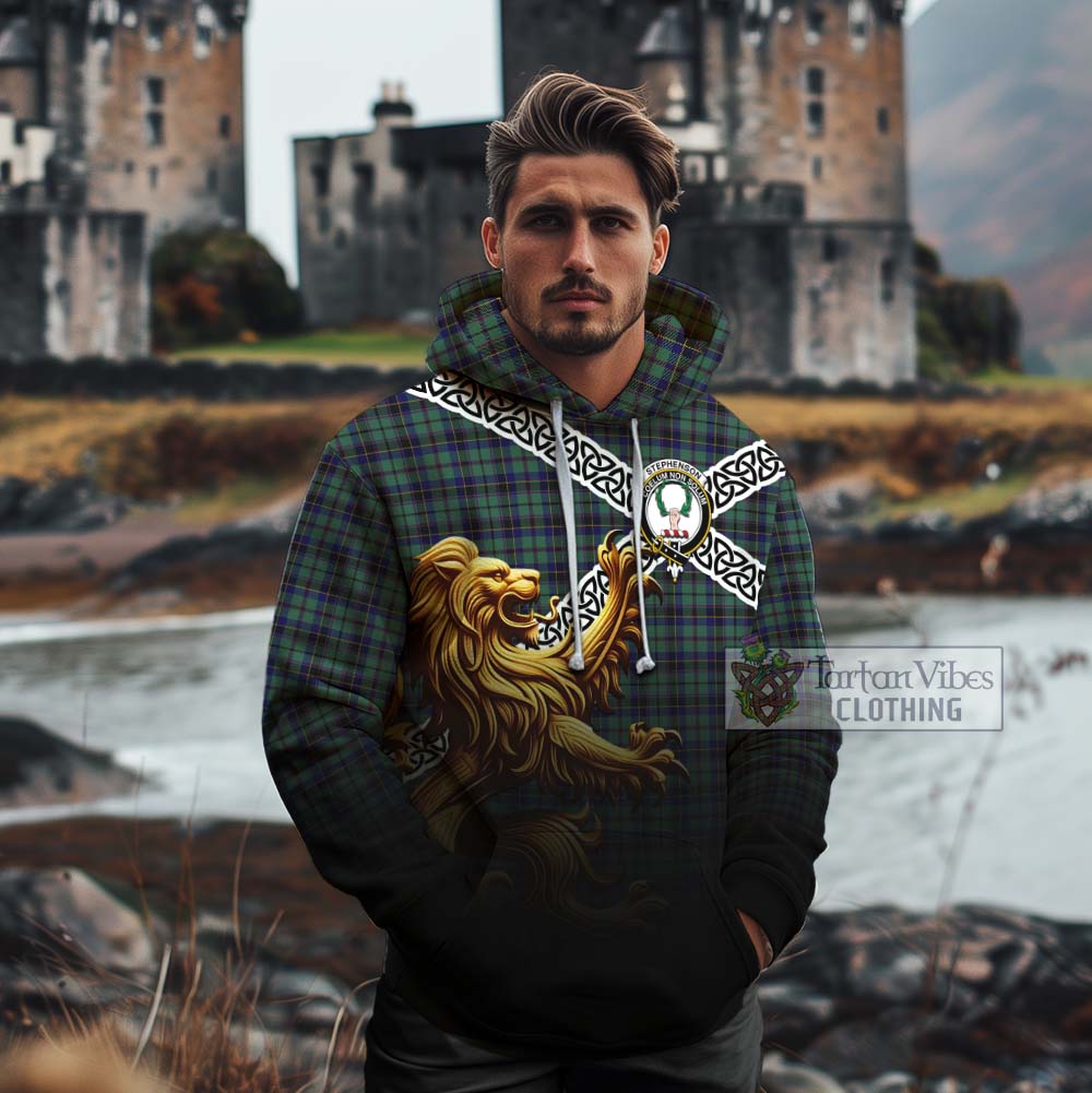 Stephenson (Stevenson) Crest Tartan Cotton Hoodie with Golden Lion Emblem Celtic Style - Tartan Vibes Clothing