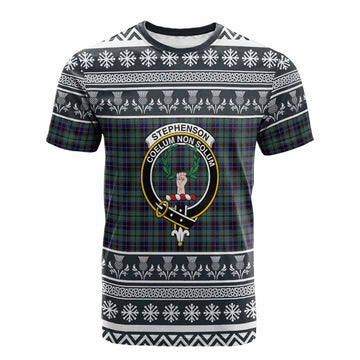 Stephenson (Stevenson) Clan Tartan Christmas Cotton T-shirt with Family Crest