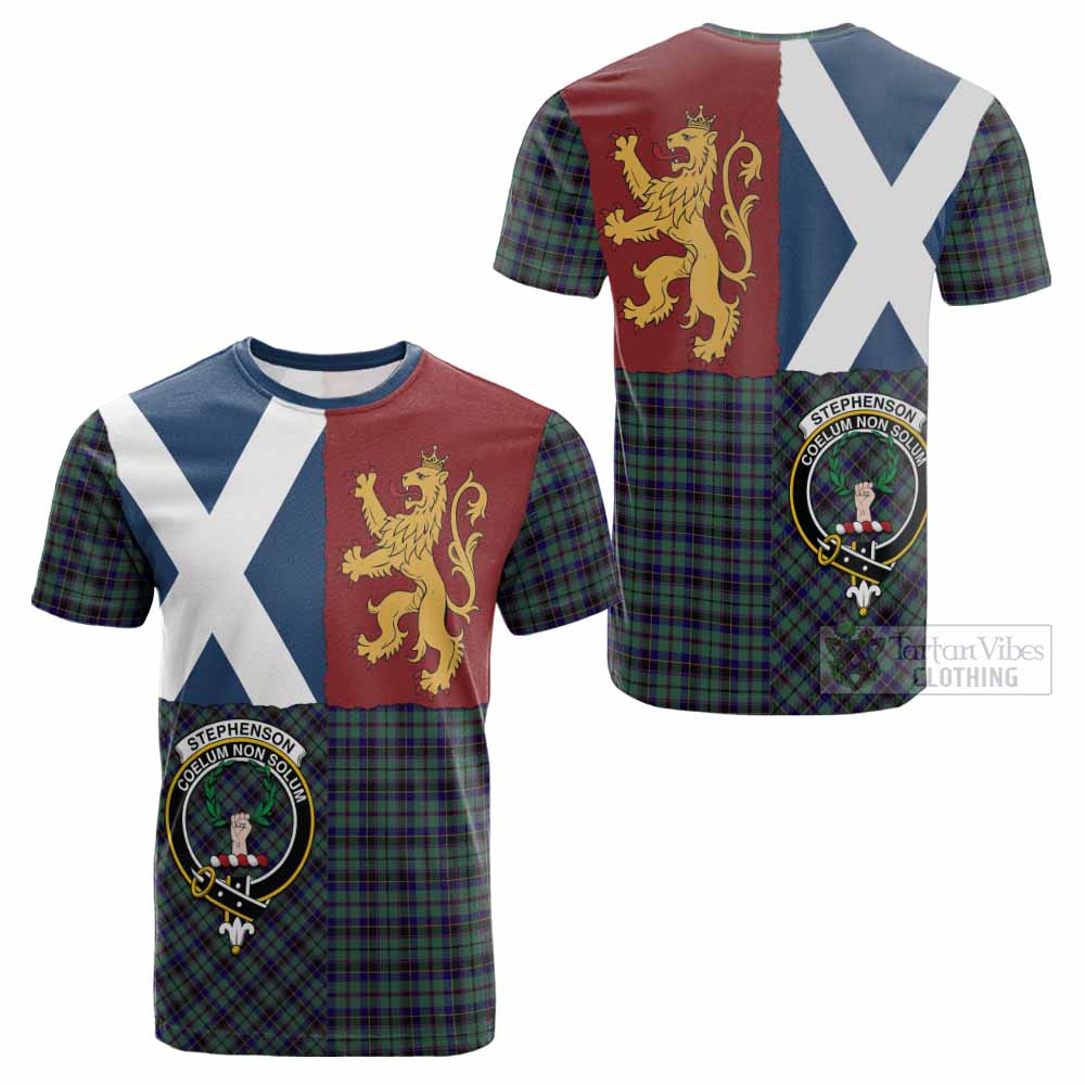 Stephenson (Stevenson) Crest Tartan Cotton T-shirt with Lion Rampant Saltire Style - Tartan Vibes Clothing