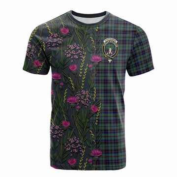 Stephenson (Stevenson) Family Crest Tartan Cotton T-shirt Scottish Thistle Flower Pattern Half Style