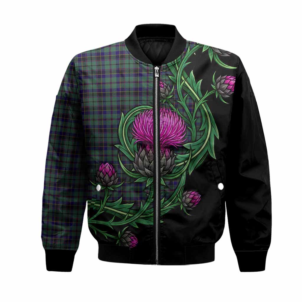 Stephenson (Stevenson) Tartan Bomber Jacket Resilient Scottish Thistle Unisex Black - Tartan Vibes Clothing