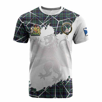 Stephenson (Stevenson) Tartan Cotton T-shirt with Family Crest and Lion Rampant Grunge Style