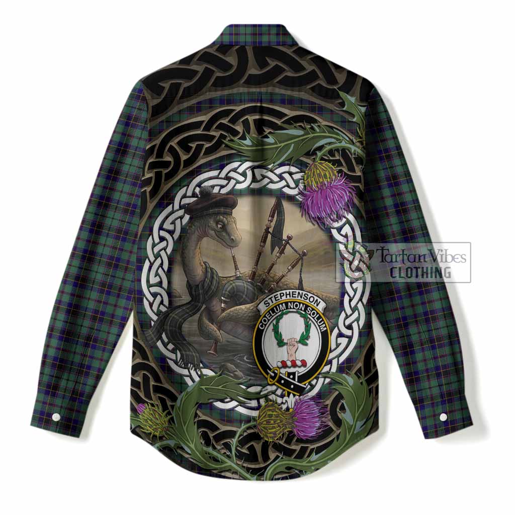 Stephenson (Stevenson) Tartan Crest Bagpipe Nessie Women Casual Shirt Scottish Loch Ness Monster Celtic Thistle