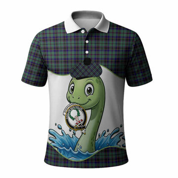 Stephenson (Stevenson) Tartan Crest Cute Nessie Polo Shirt Scottish Loch Ness Monster