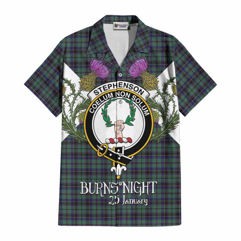 Stephenson (Stevenson) Tartan Family Crest Cotton Hawaiian Shirt Scottish Burns Night Thistle Floral
