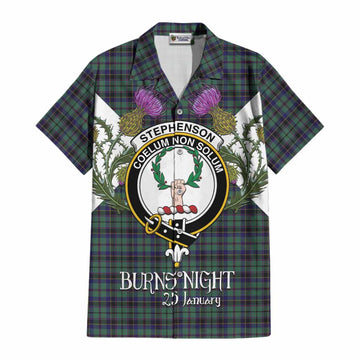 Stephenson (Stevenson) Tartan Family Crest Cotton Hawaiian Shirt Scottish Burns Night Thistle Floral