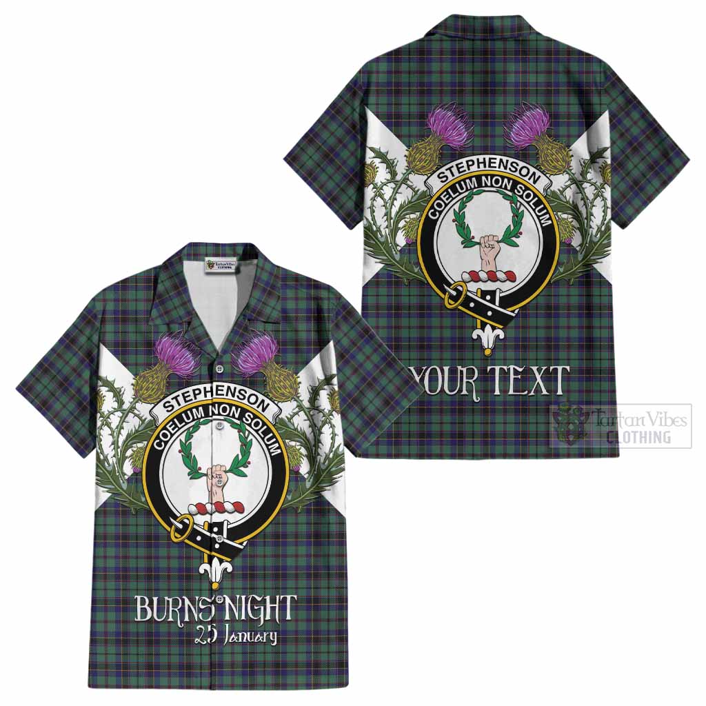 Stephenson (Stevenson) Tartan Family Crest Cotton Hawaiian Shirt Scottish Burns Night Thistle Floral