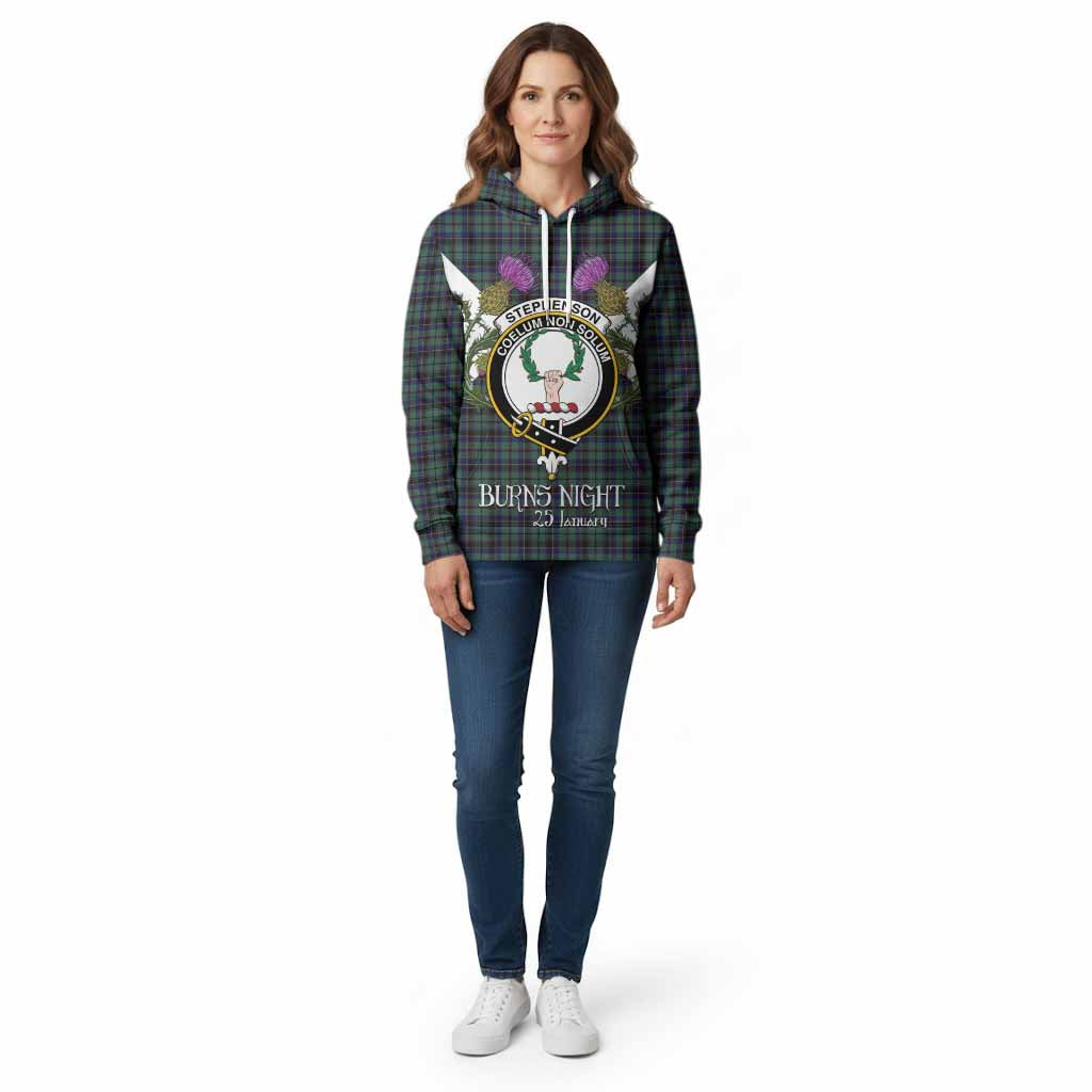 Stephenson (Stevenson) Tartan Family Crest Cotton Hoodie Scottish Burns Night Thistle Floral