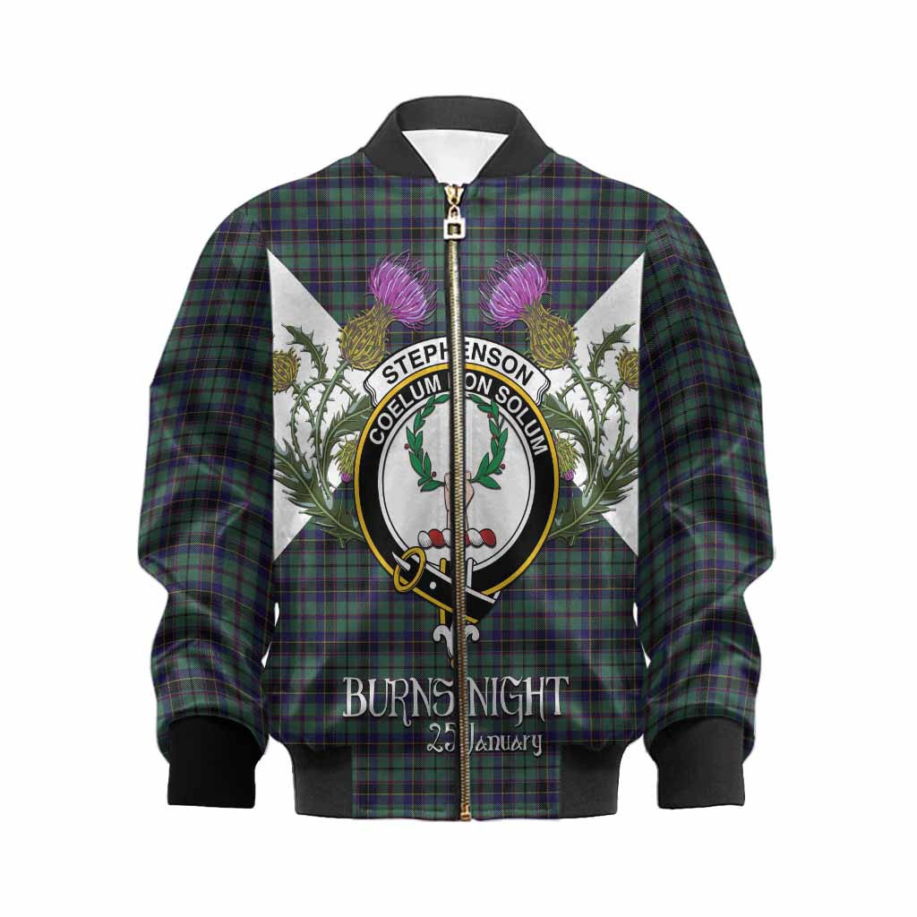 Stephenson (Stevenson) Tartan Family Crest Kid Bomber Jacket Scottish Burns Night Thistle Floral