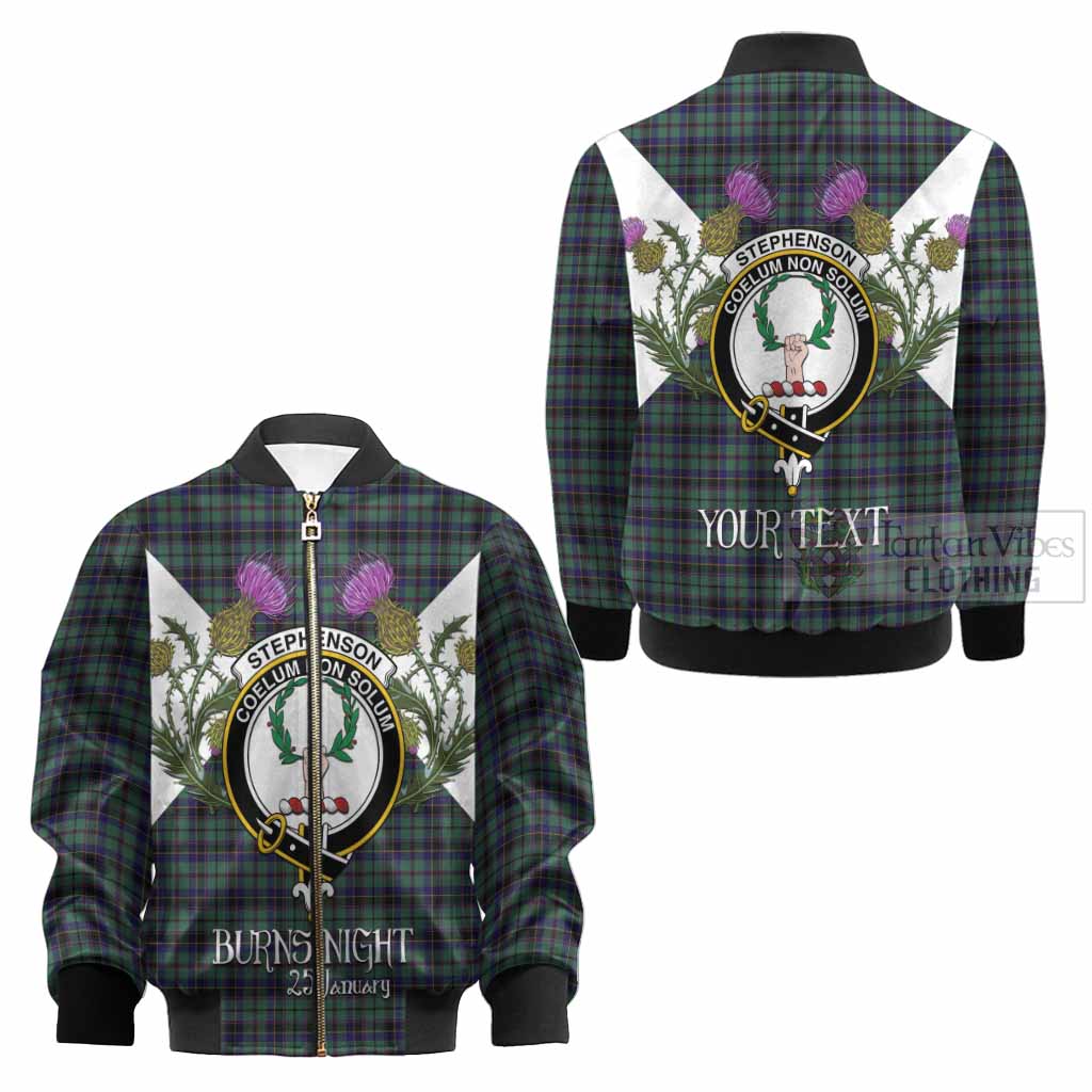 Stephenson (Stevenson) Tartan Family Crest Kid Bomber Jacket Scottish Burns Night Thistle Floral