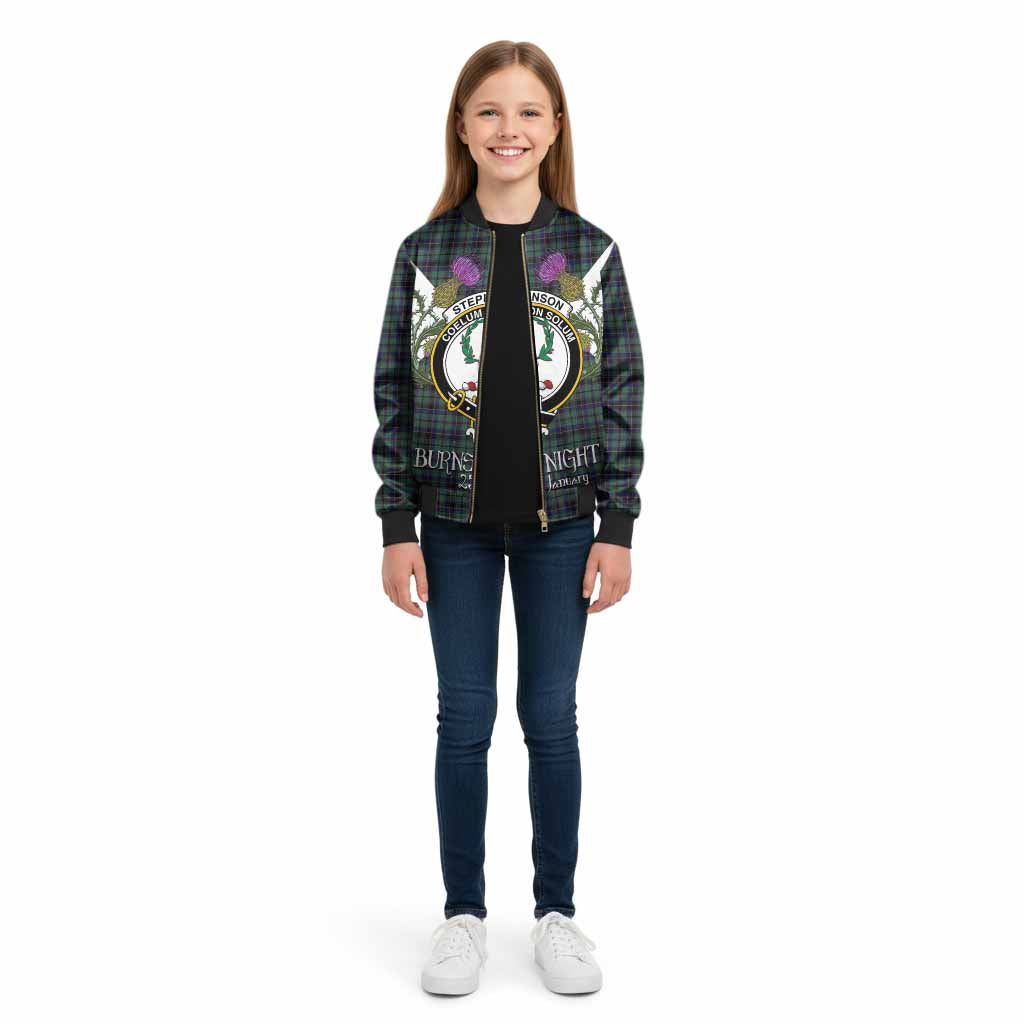 Stephenson (Stevenson) Tartan Family Crest Kid Bomber Jacket Scottish Burns Night Thistle Floral