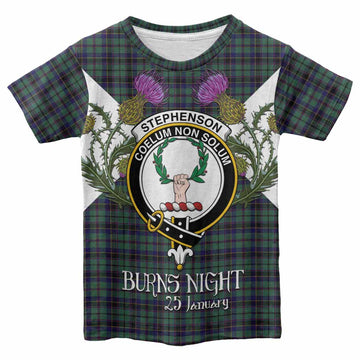 Stephenson (Stevenson) Tartan Family Crest Kid T-shirt Scottish Burns Night Thistle Floral
