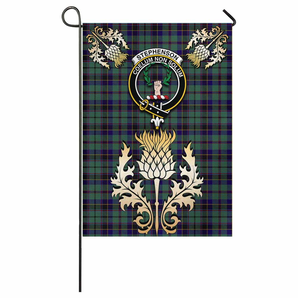 Stephenson (Stevenson) Tartan Garden Flag with Golden Regal Scottish Thistle Emblem - Tartan Vibes Clothing
